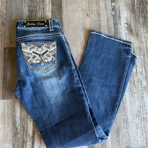 Women's Blue Boot Cut Jeans with Embroidered Pocket